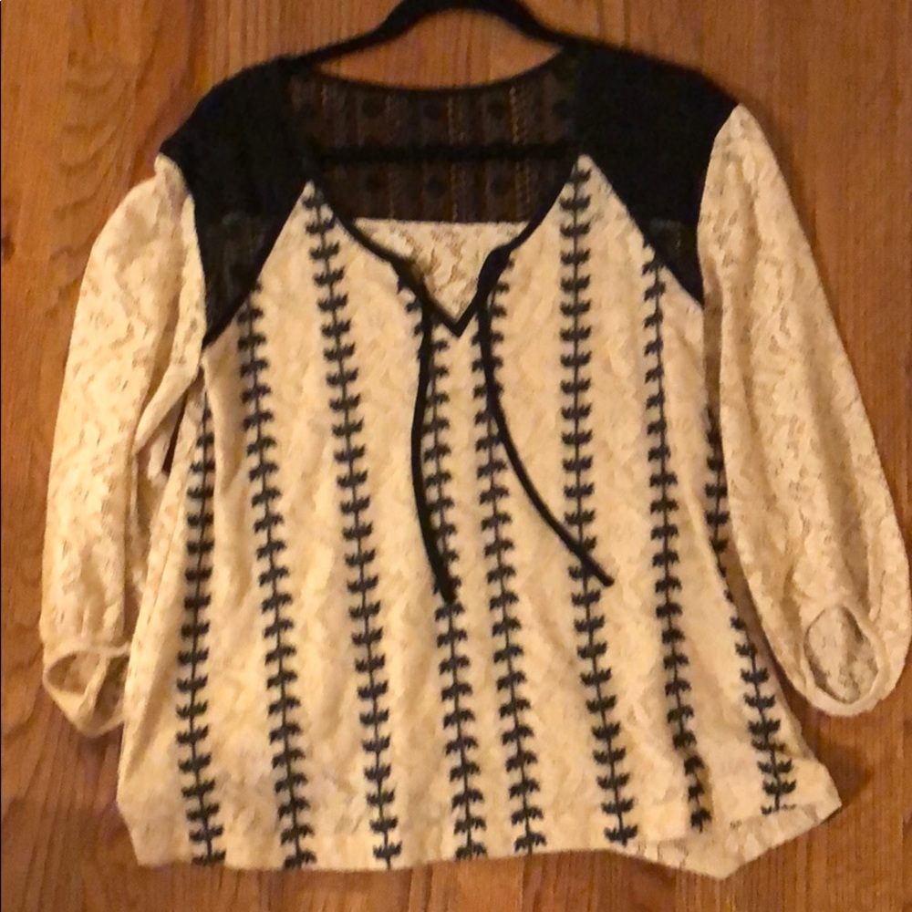 Black and cream crochet lace top